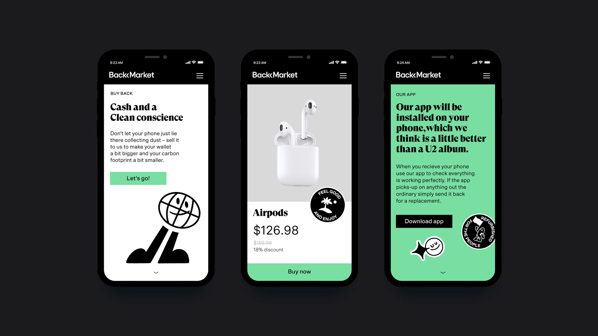 Back Market電子設備翻新服務商公司vi設計，APP設計